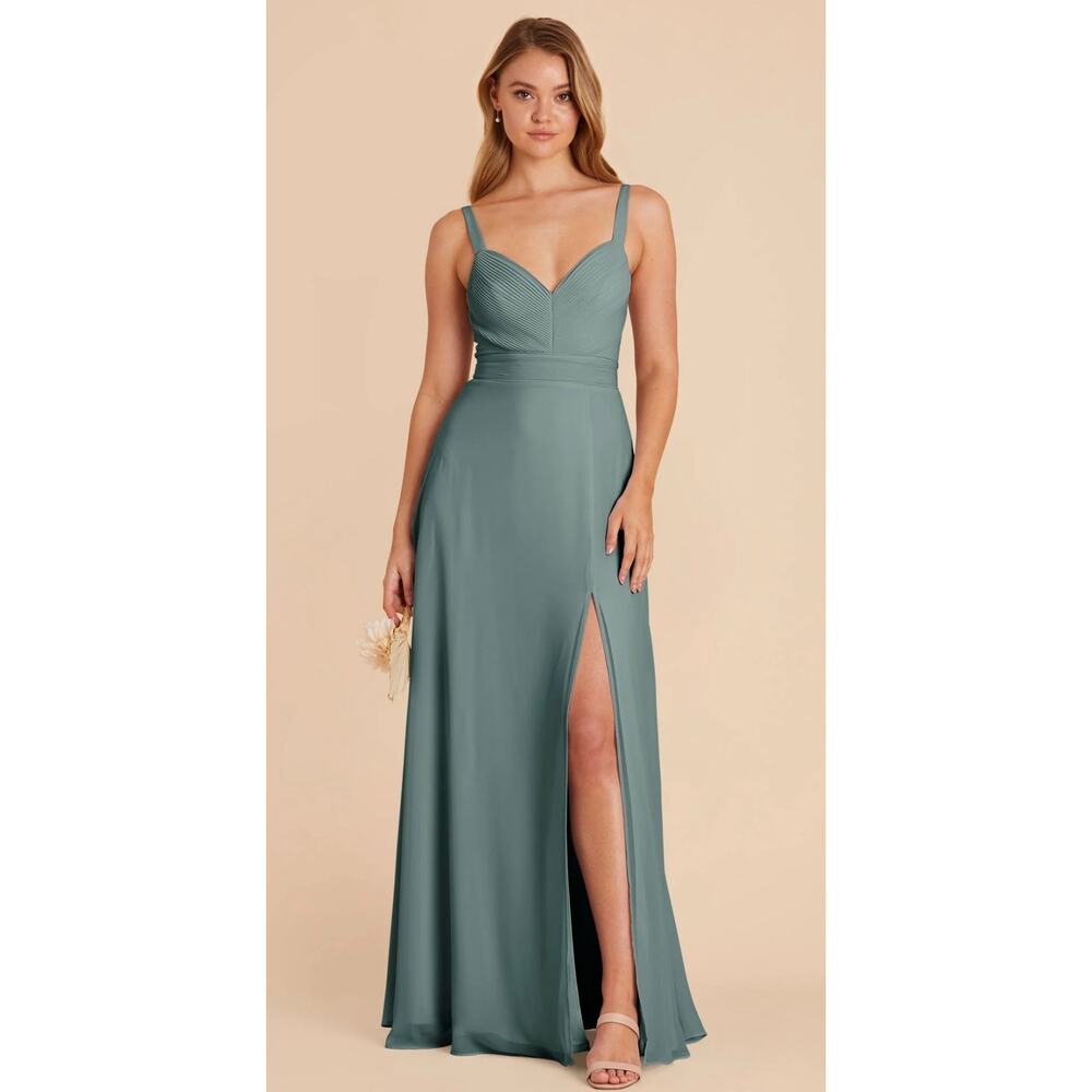 Birdie Grey bridesmaid formal women's maxi chiffon dress v-neck green small NEW